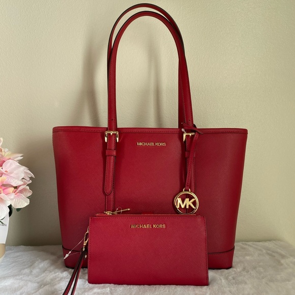 Michael Kors Handbags - MK jet set travel tote ( scarlet) & wallet